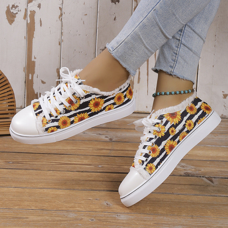 Large Flat Bottomed Graffiti Canvas Shoes For Women