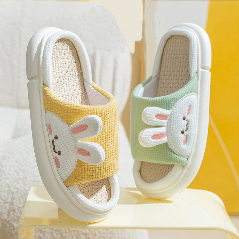 Cute Rabbit Slippers Linen House Shoes For Women