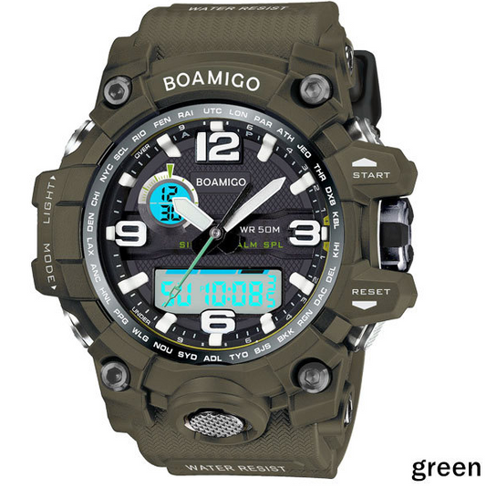 BOAMIGO brand men sports watches dual display analog digital LED Electronic quartz watches 50M waterproof swimming watch F5100