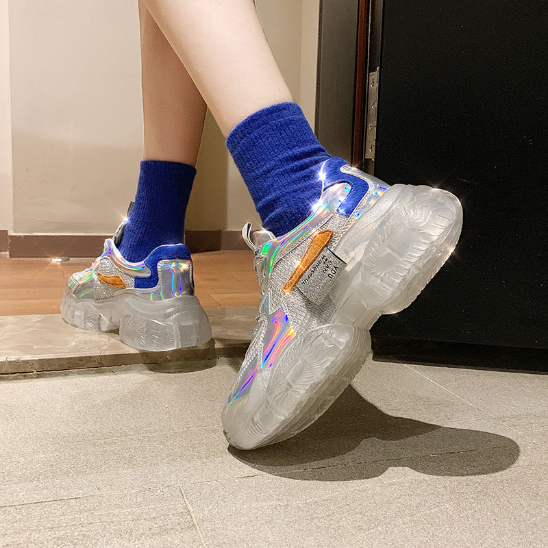 Women Transparent Sneakers Harajuku Ladies Platform Jelly Shoes Laser Casual Shoes