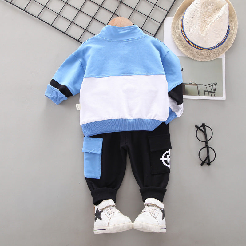 New Children's Suit Spring And Autumn Korean Men And Women Children's Sports Letter Suit Stitching Long-Sleeved Two-Piece Suit Tide