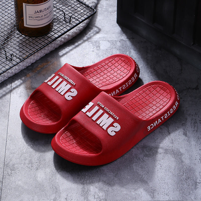 ASIFN Men Summer Beach Slippers Home Indoor Sweetlove Non-slip Simple Bathing Fashion Smile Printing Ladies Shoes Male Slides