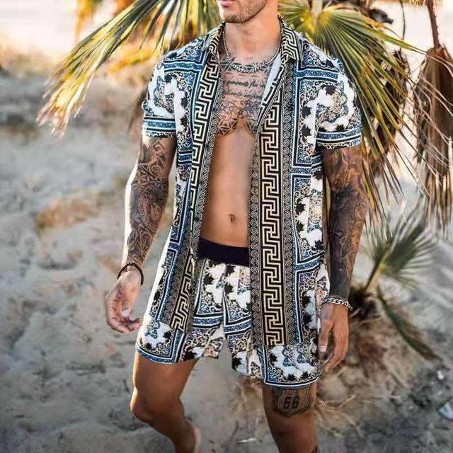 Floral Shirt Beach Two Piece Suit New Fashion Men Sets