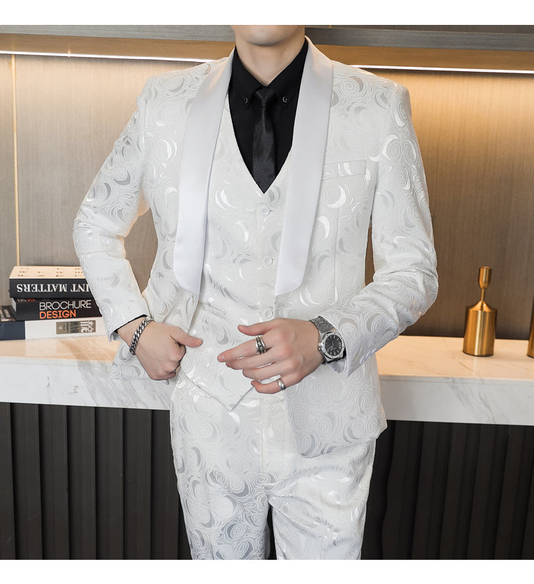 Wedding Embossed Dress Suit Three-piece Suit For Men