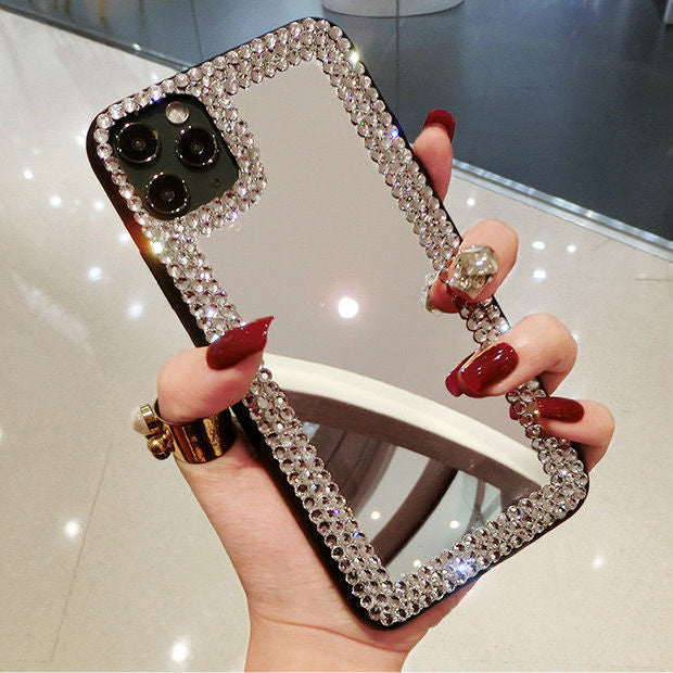 Acrylic Mirror Rhinestone Luxury Diamond Makeup Mirror Phone Case