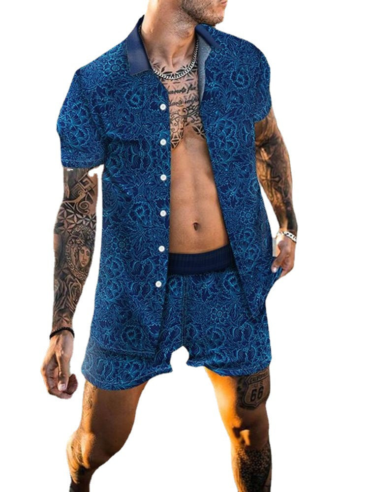 Printed Casual Loose Two-Piece Beach Suit Men