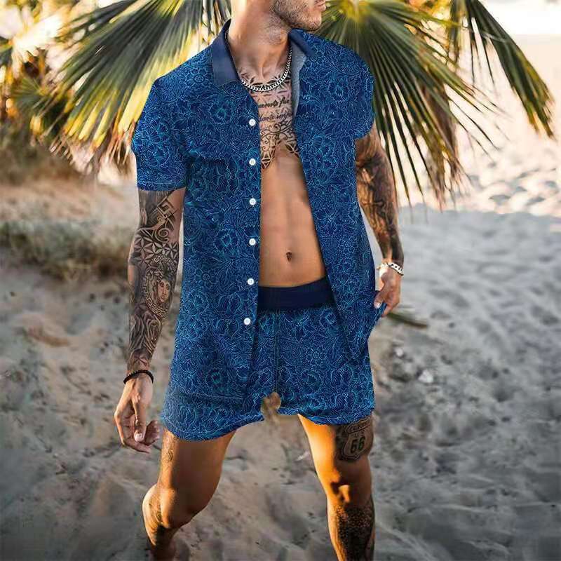Printed Casual Loose Two-Piece Beach Suit Men