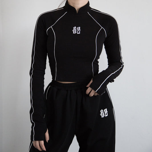 Embroidered Modified Tang Collar Long Sleeve Track Top