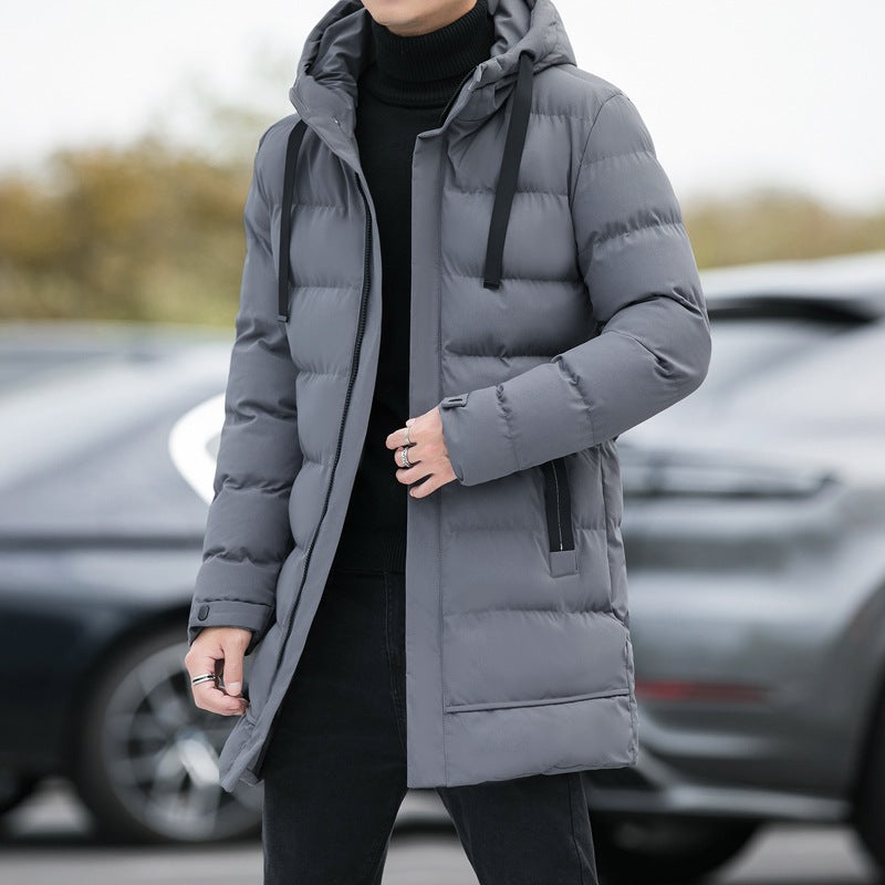 Long Hooded Jacket Men Winter Warm Windproof Coat Fashion Solid Color Clothes Outdoor