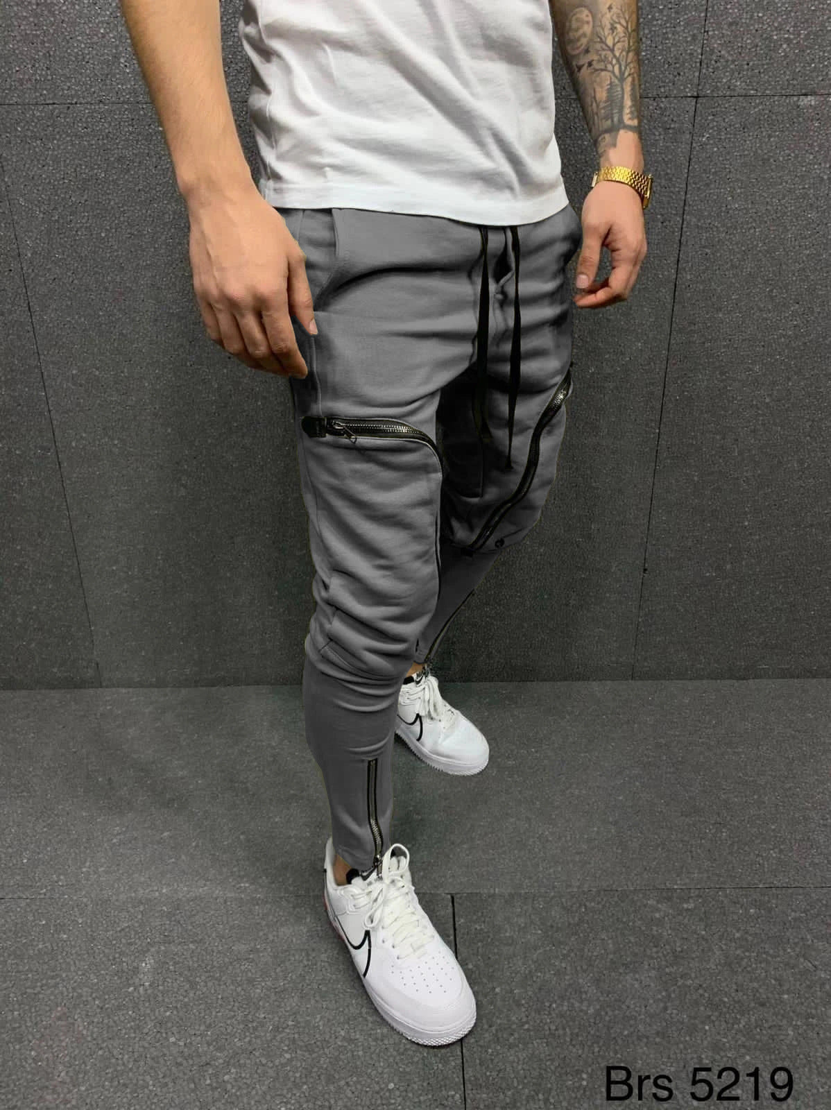 Men's Drawstring Zip Patch Pocket Slim Fit Track Pants