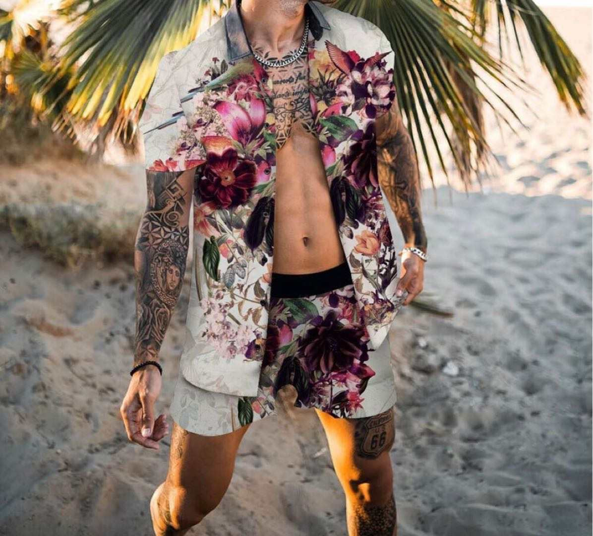 Printed Casual Shirt Beach Shorts Suit Men