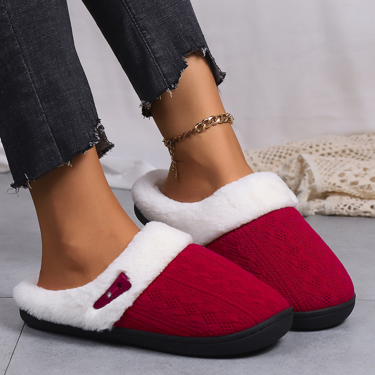Winter Cotton Slippers Baotou Warm Flat Slippers Home Daily Soft Non-slip Bottom House Shoes Women Men Couple