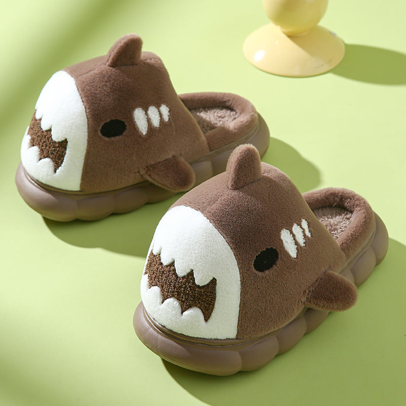 Winter Shark Slippers Fashion Thick Bottom Garden Home Shoes Indoor Non-slip Furry Warm Couple Cotton Slippers Women Men