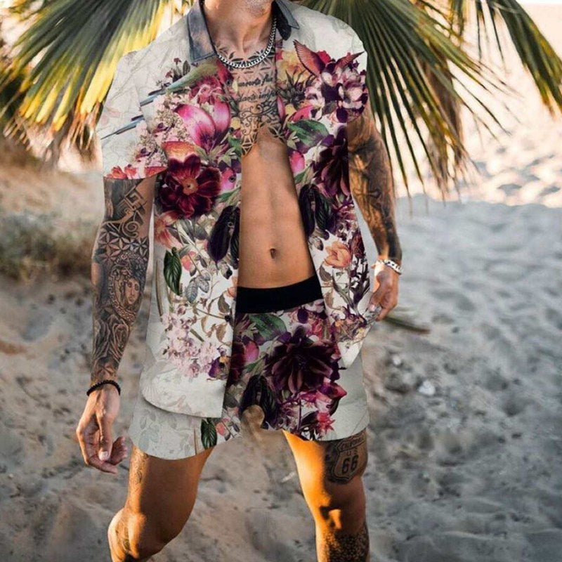 Printed Casual Shirt Beach Shorts Suit Men