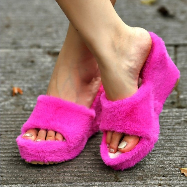Wedge Heels Hair Shoes Height Slippers For Women
