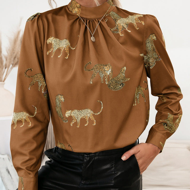 Leopard Print Shirt Long Sleeve Pullover Shirt Top