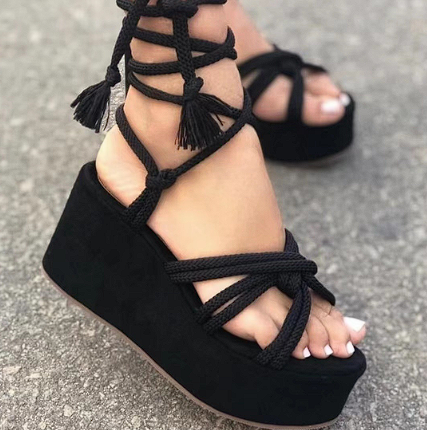 Summer Women Wedges Shoes High Heel Strappy Sandals