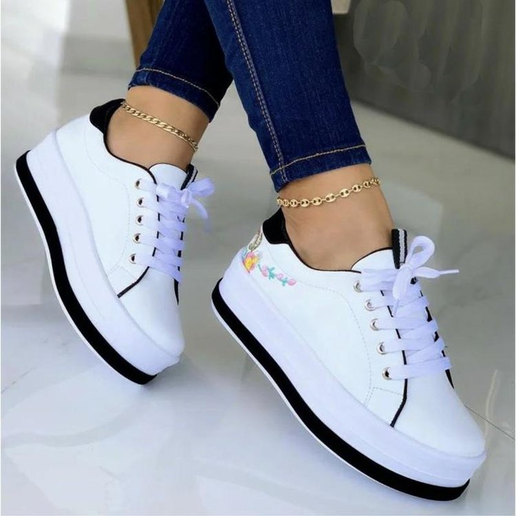 Flowers Embroidery Sneakers For Women Platform Shoes