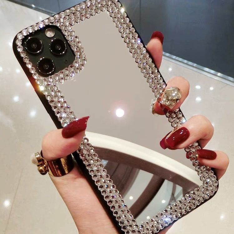 Acrylic Mirror Rhinestone Luxury Diamond Makeup Mirror Phone Case