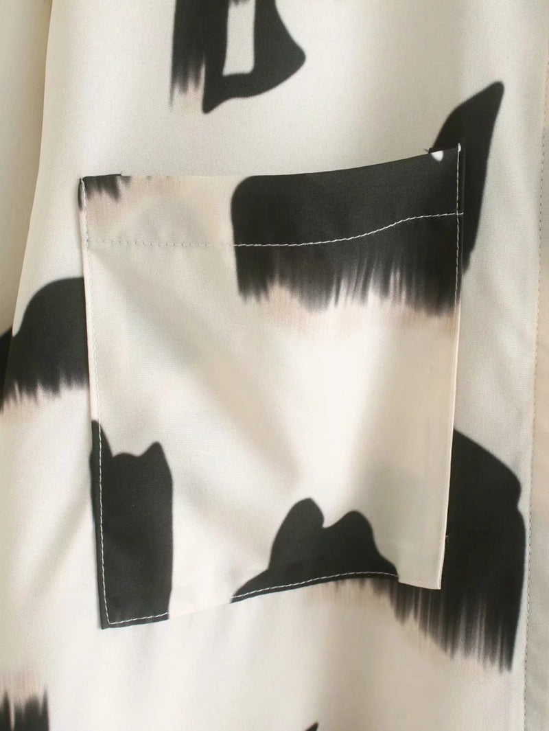 Long Sleeve Printed Shirt Lapel Casual Shirt